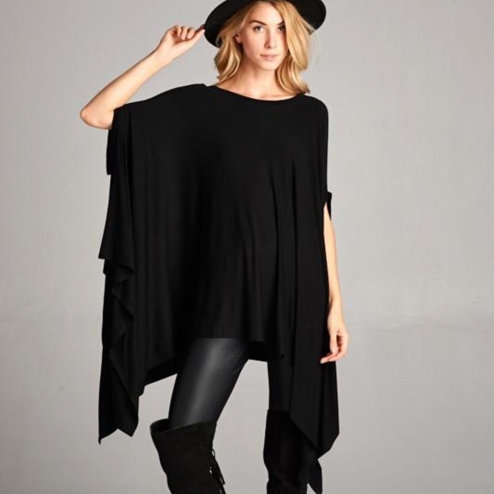 Black Boho Drape Sleeve Tunic